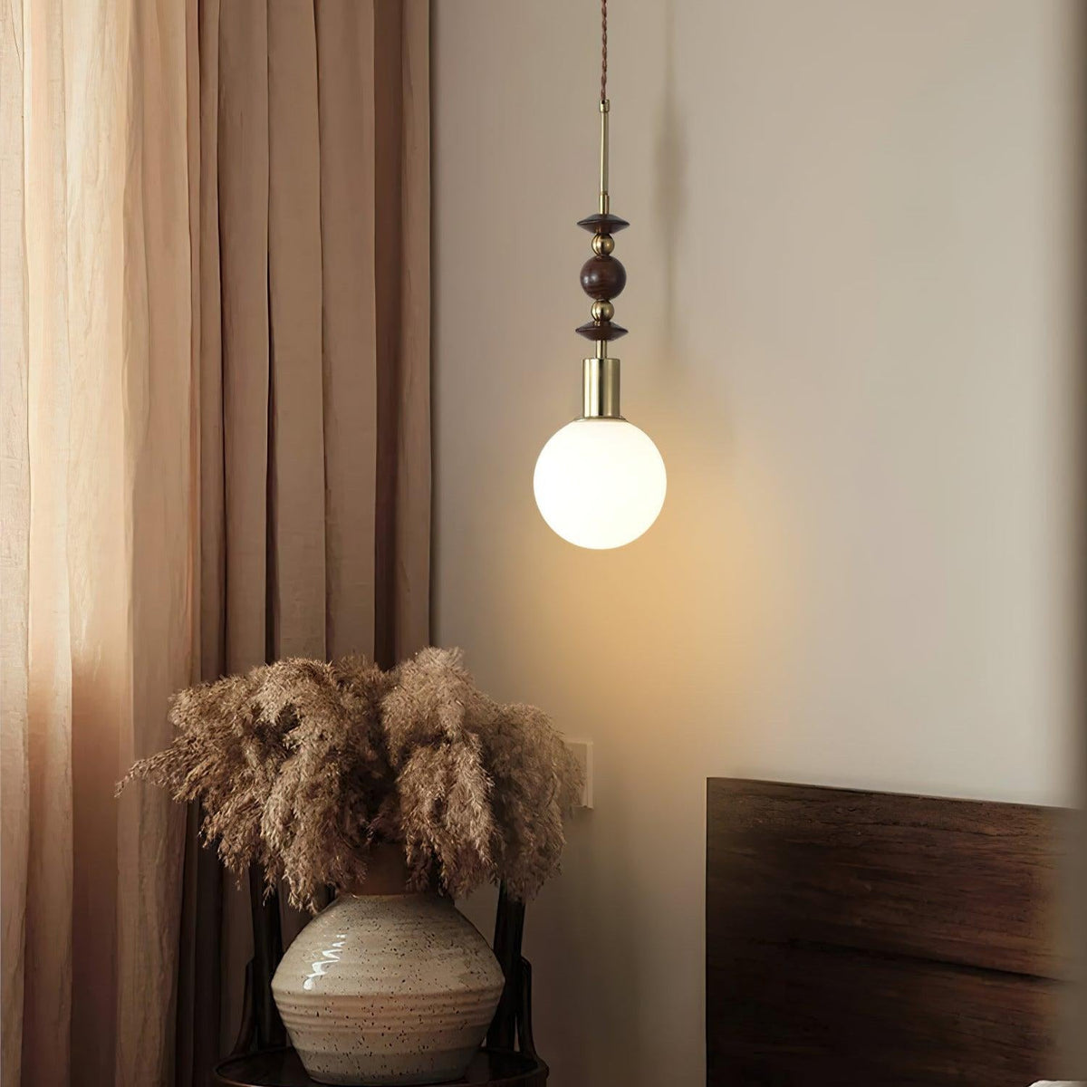 Cidemus Vintage Globe Pendant Light Wooden Beads