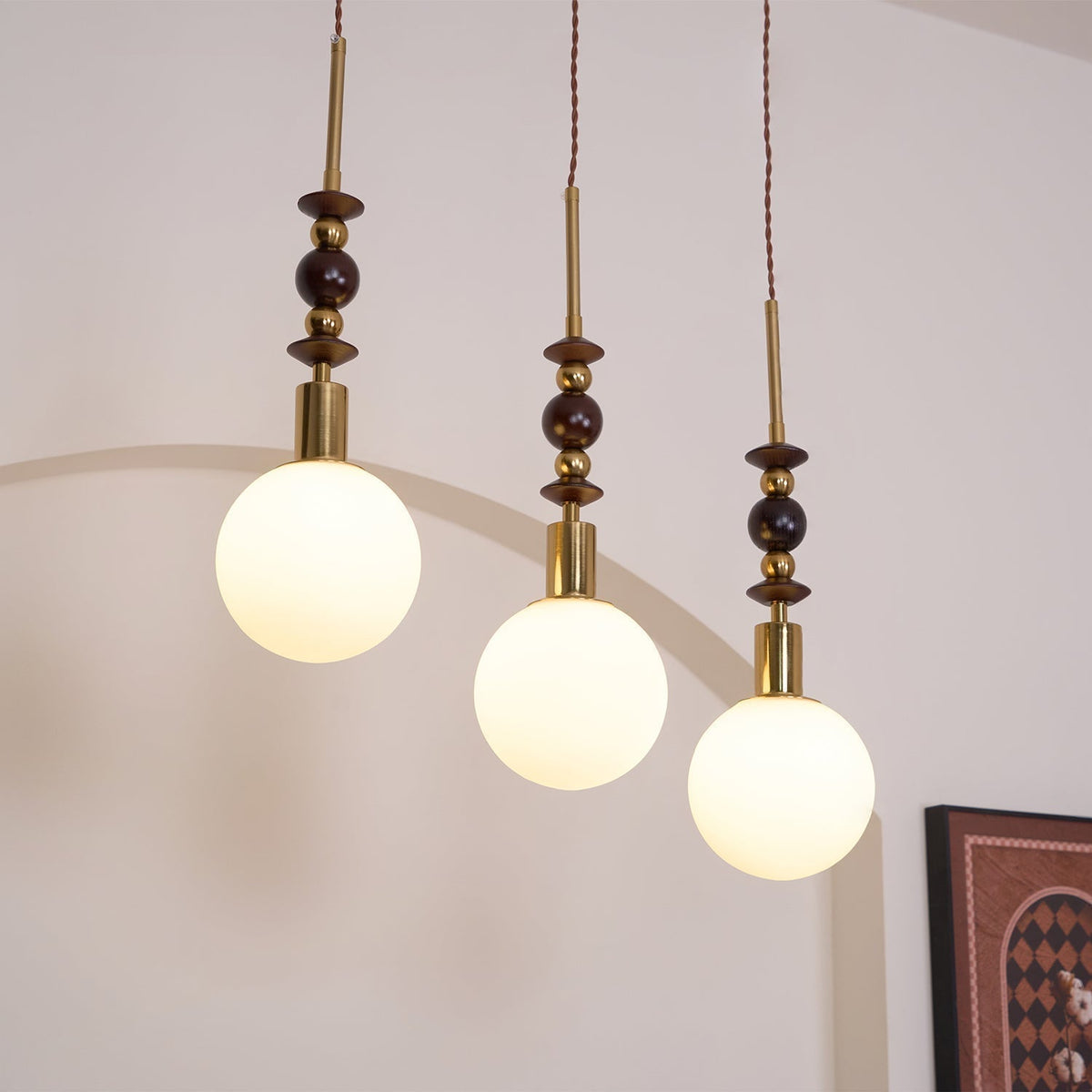 Cidemus Vintage Globe Pendant Light Wooden Beads
