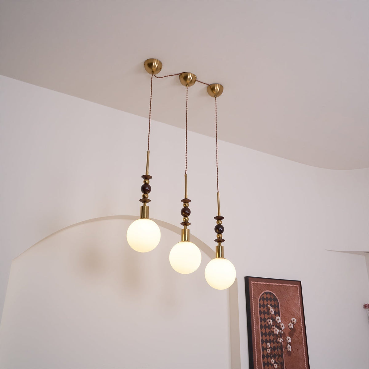 Cidemus Vintage Globe Pendant Light Wooden Beads