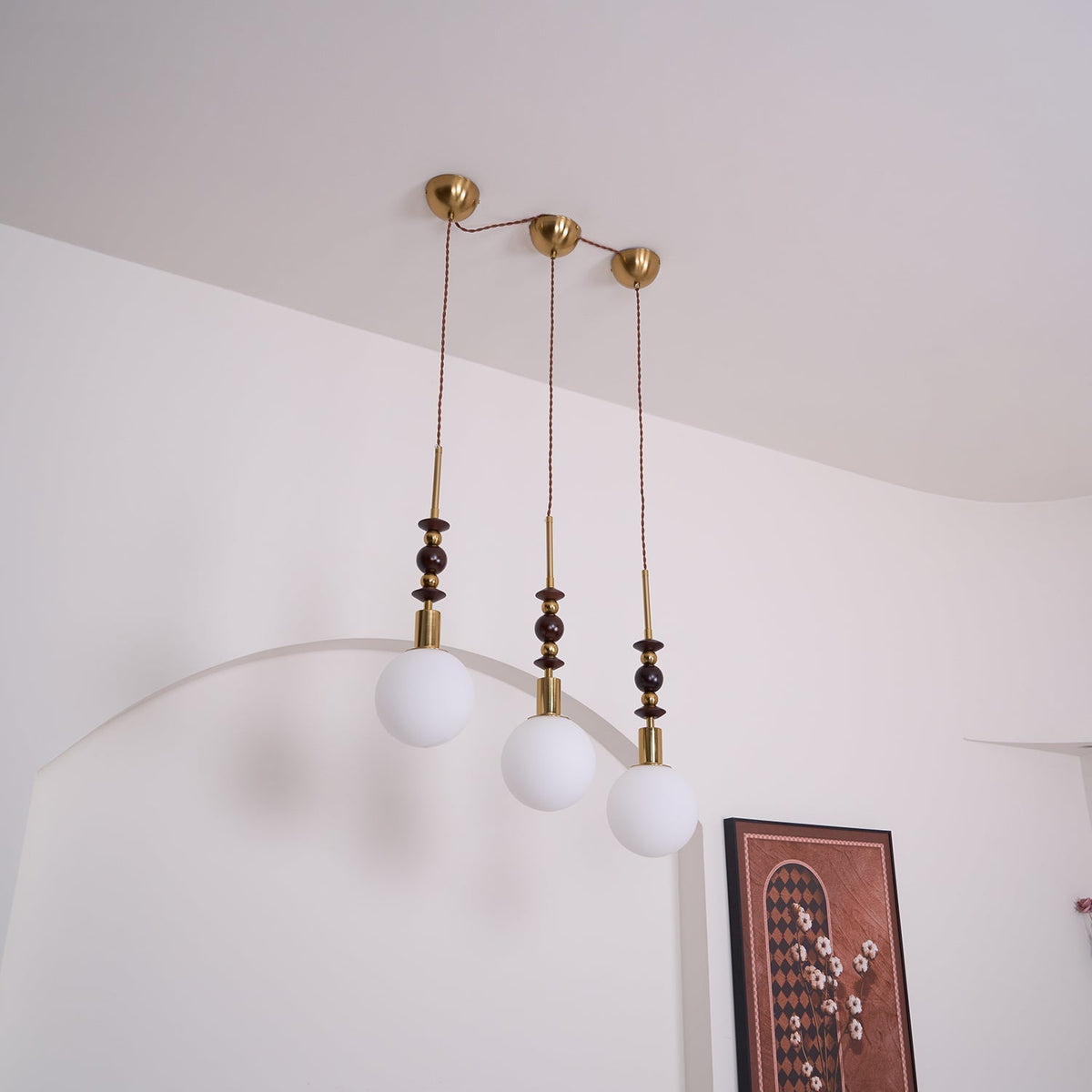 Cidemus Vintage Globe Pendant Light Wooden Beads