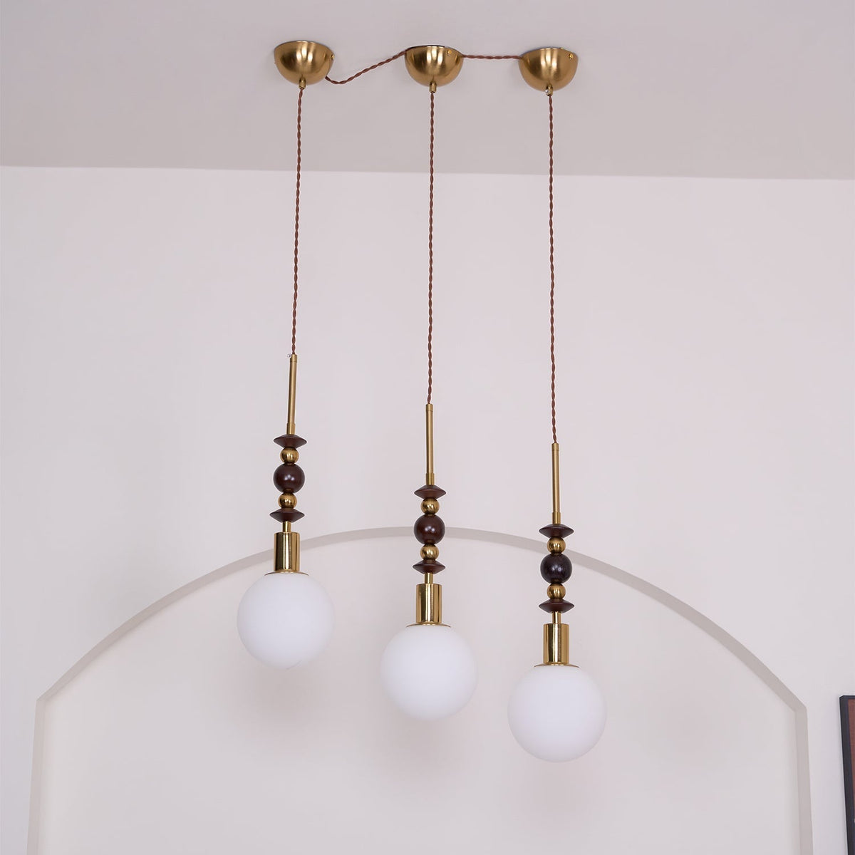 Cidemus Vintage Globe Pendant Light Wooden Beads