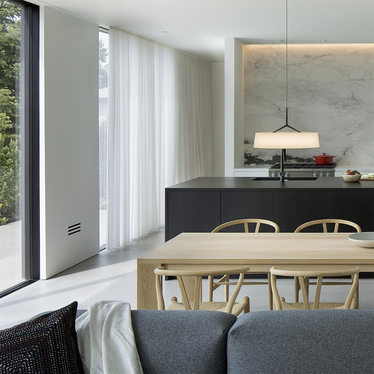 Liora Pendant Light White Fabric Drum Black Minimalist