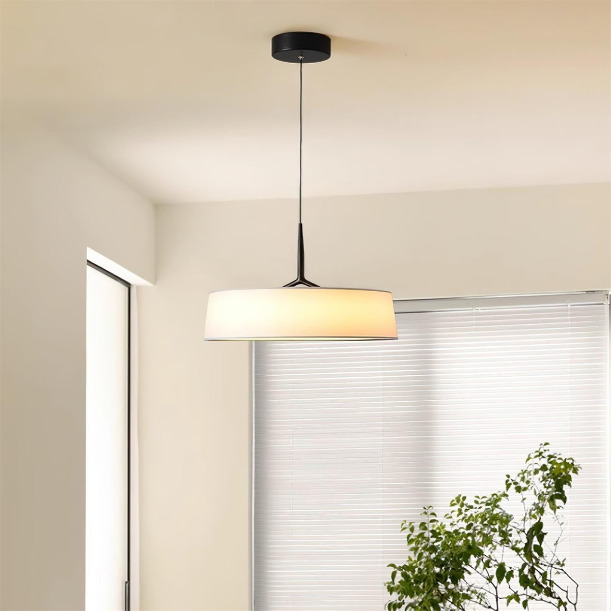 Liora Pendant Light White Fabric Drum Black Minimalist