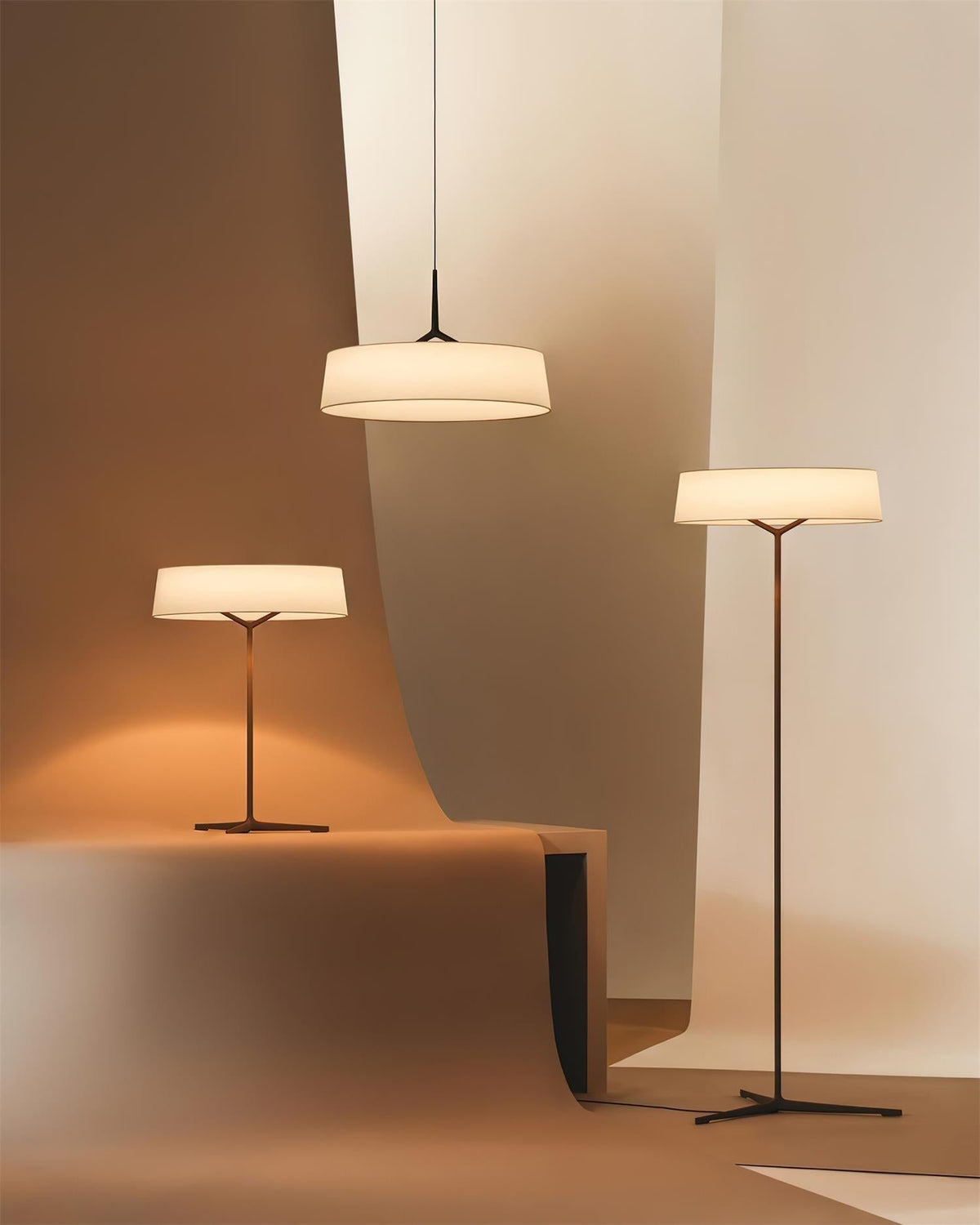 Liora Pendant Light White Fabric Drum Black Minimalist
