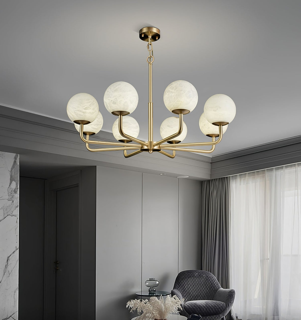 Erich Chandelier Alabaster Globe Elegance