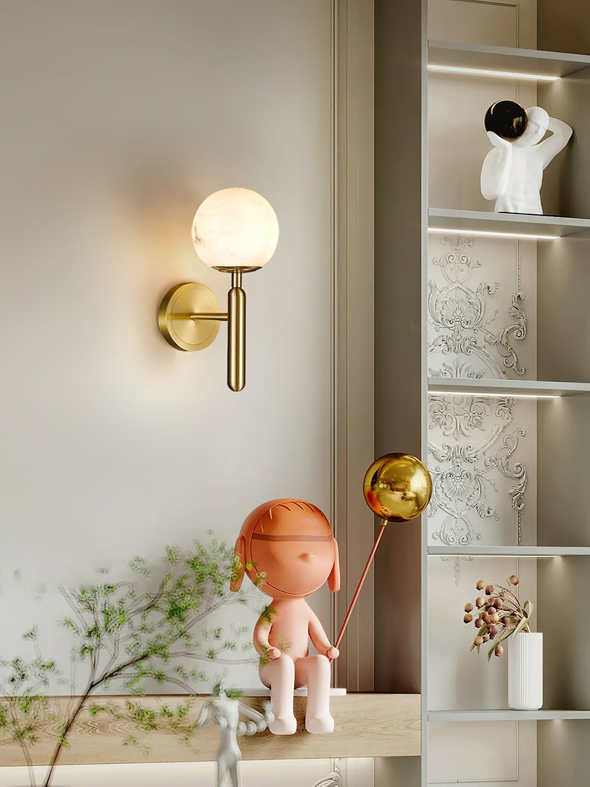 Albanette Brass Alabaster Wall Lamp