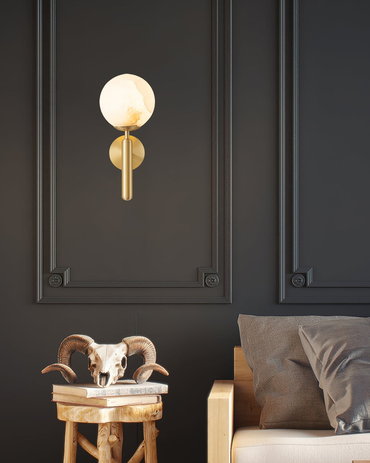 Albanette Brass Alabaster Wall Lamp