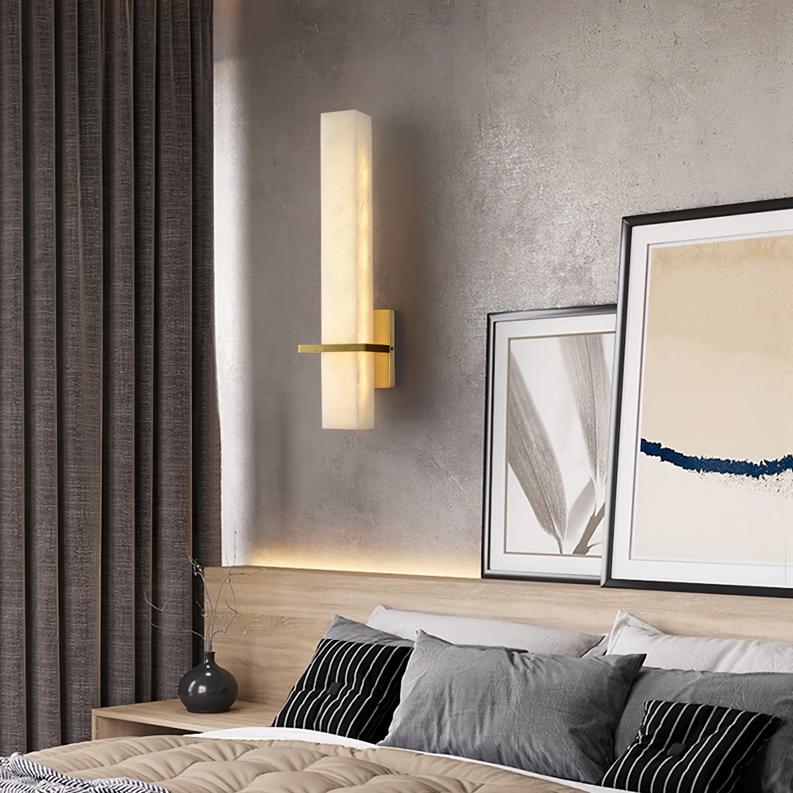 Ritta  Wall Lamp   White Alabaster Brass  Modern Cuboid