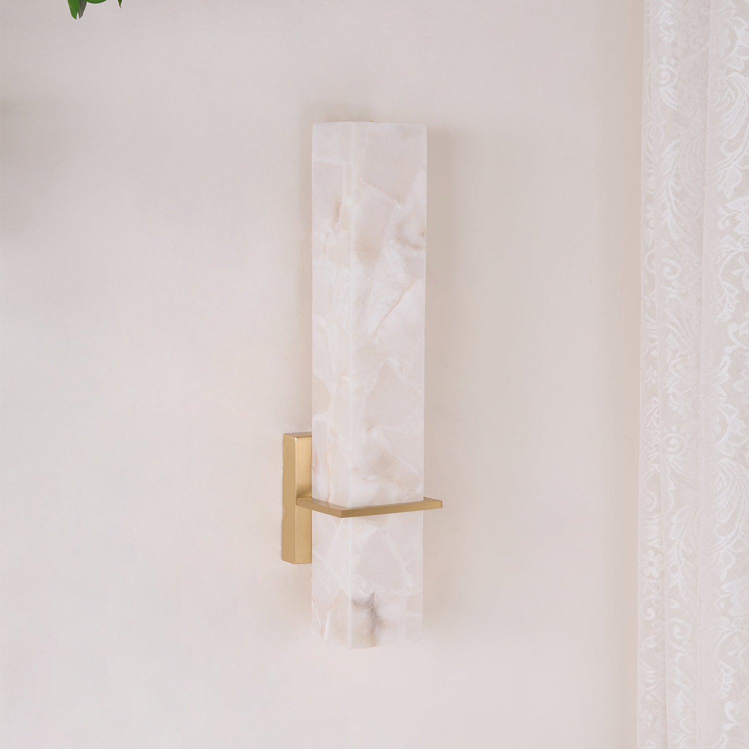 Ritta  Wall Lamp   White Alabaster Brass  Modern Cuboid