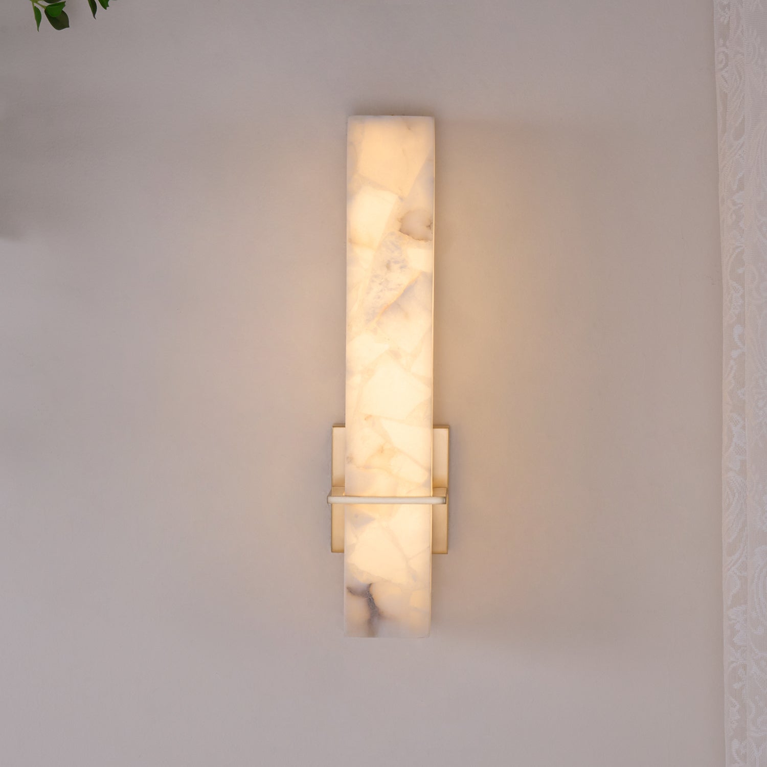 Ritta  Wall Lamp   White Alabaster Brass  Modern Cuboid