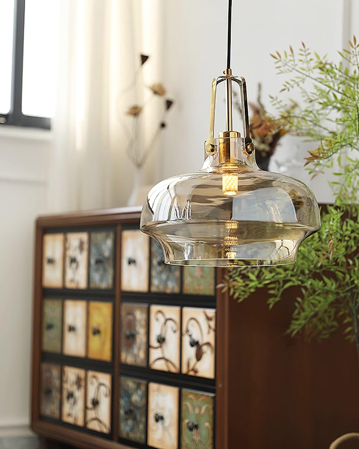 Liorarise Amber Glass Pendant Light with Brass Fittings