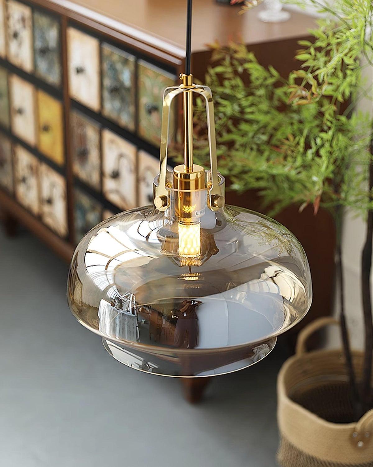 Liorarise Amber Glass Pendant Light with Brass Fittings