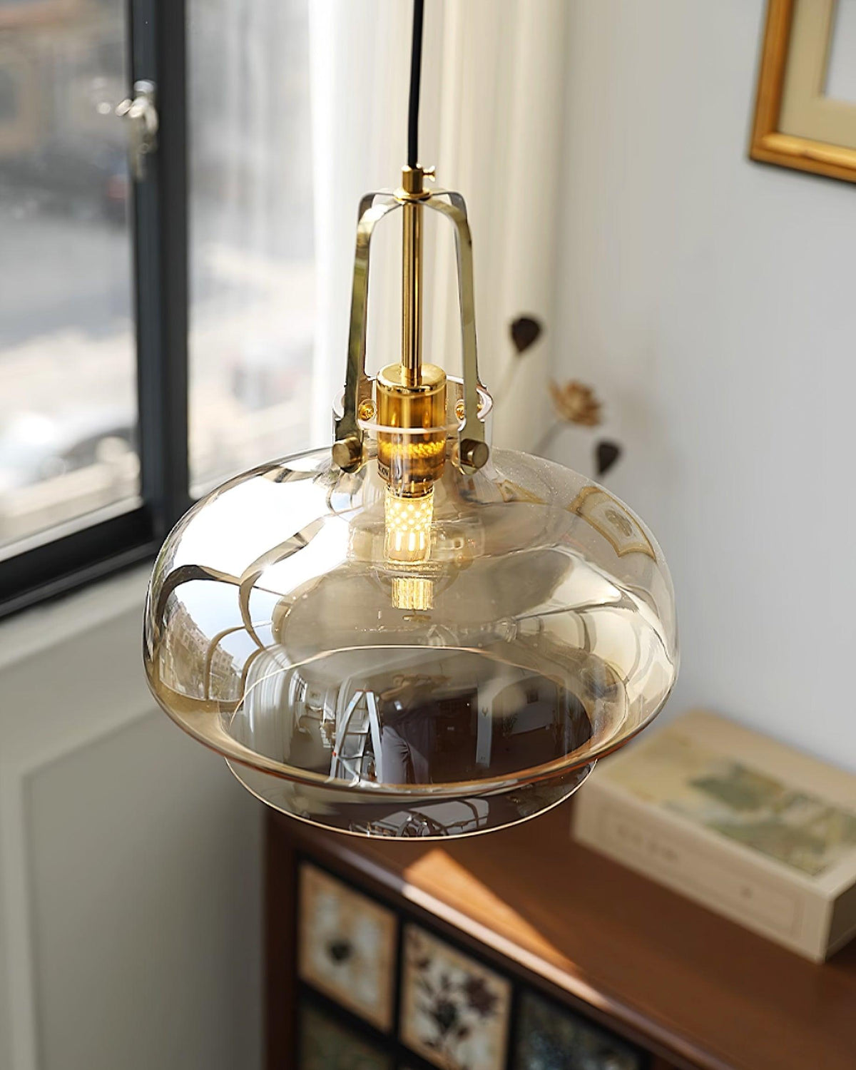 Liorarise Amber Glass Pendant Light with Brass Fittings
