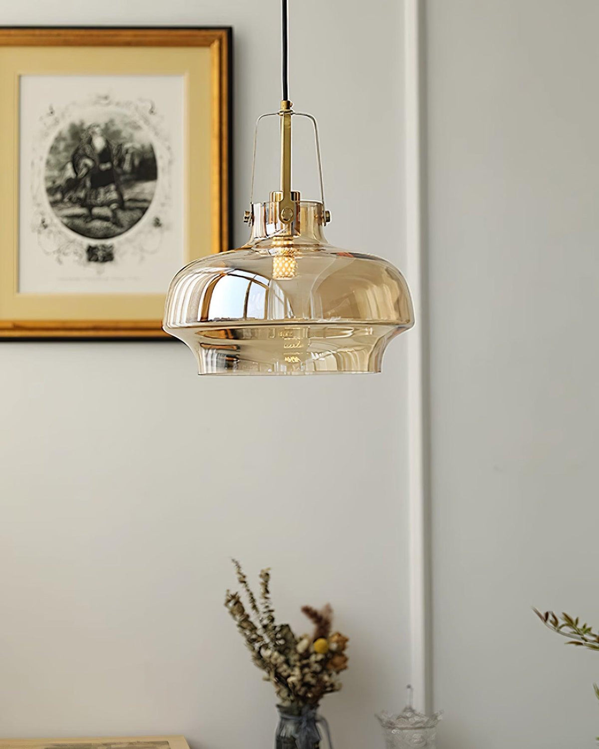 Liorarise Amber Glass Pendant Light with Brass Fittings