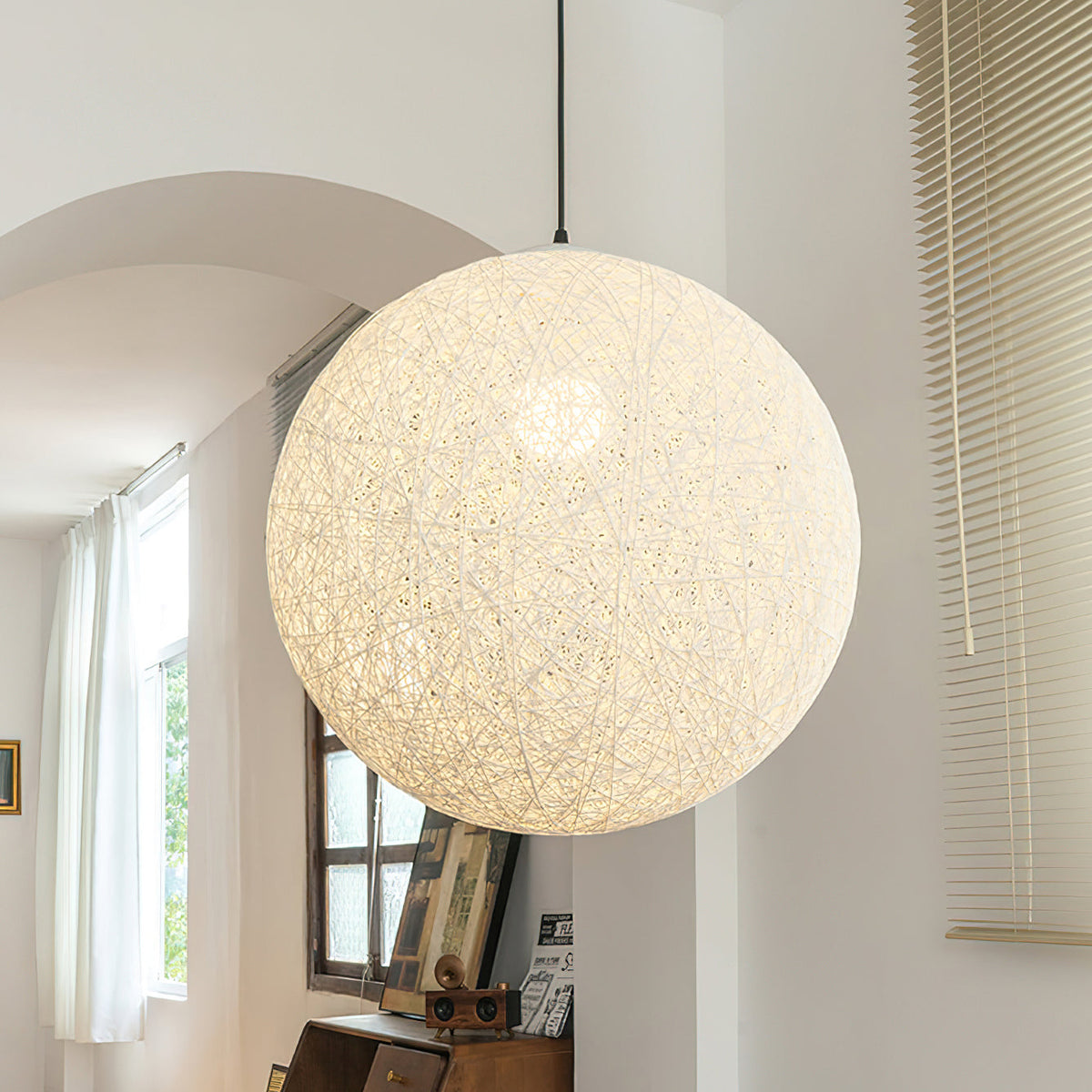 Rovira Pendant Light Hemp Rattan Sphere Bohemian