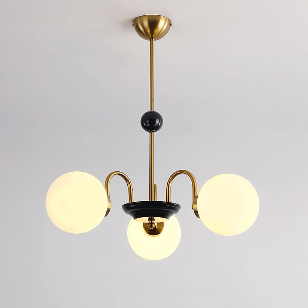 Chandelier Curved Arms Globe Shades Modern Retro Style Dining