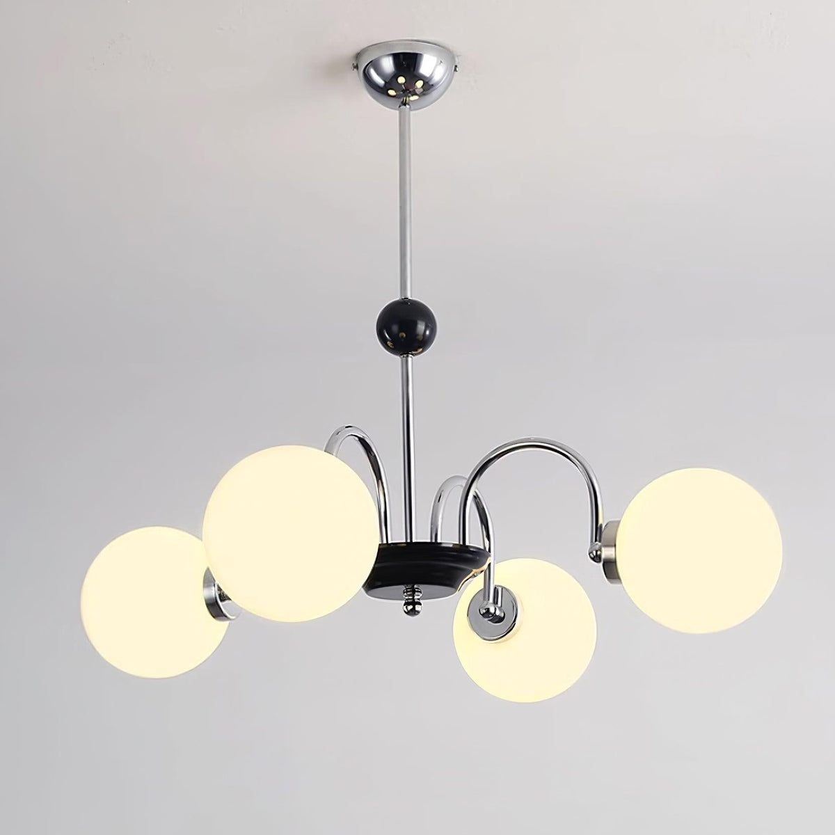 Chandelier Curved Arms Globe Shades Modern Retro Style Dining
