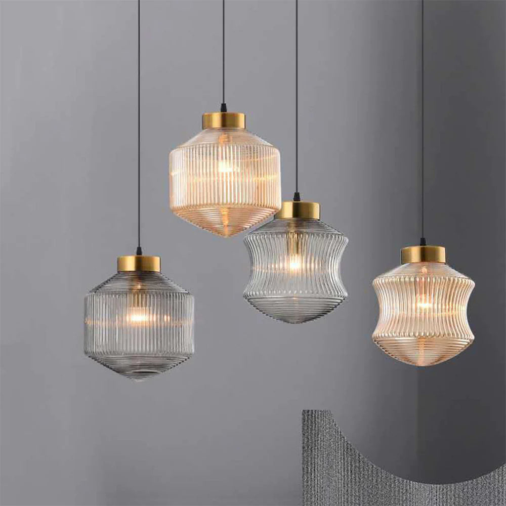 Wubitisu Modern LED Pendant Light Smoke Gray Glass Bedroom