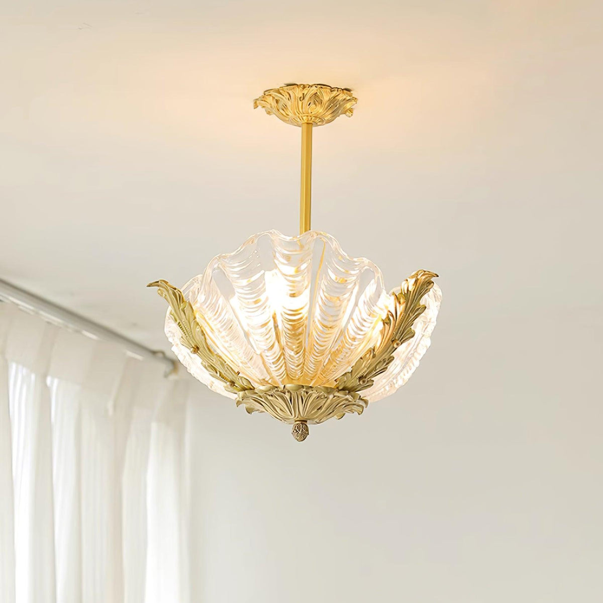 Murano Pendant Lamp Pink Shell Brass Baroque