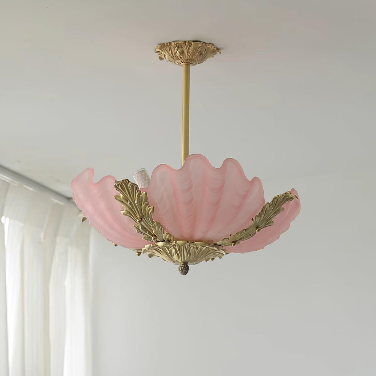 Murano Pendant Lamp Pink Shell Brass Baroque