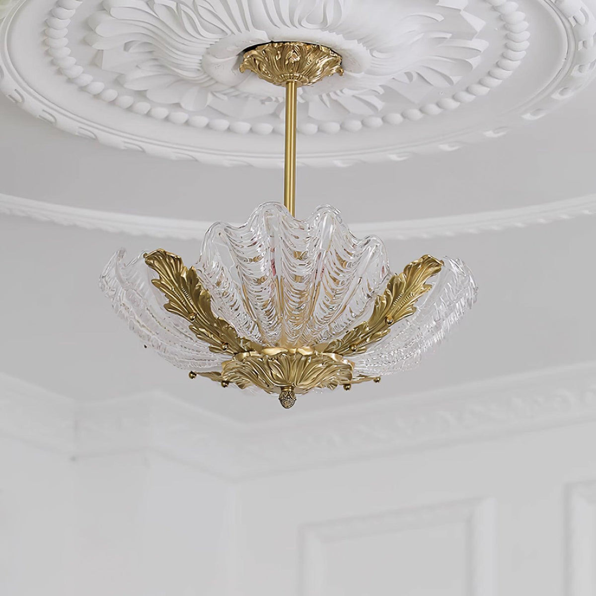 Murano Pendant Lamp Pink Shell Brass Baroque
