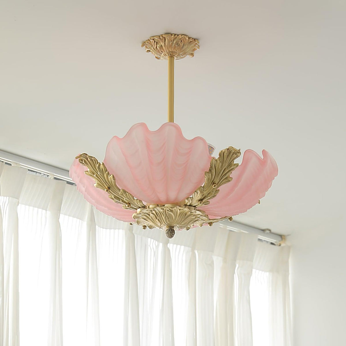 Murano Pendant Lamp Pink Shell Brass Baroque