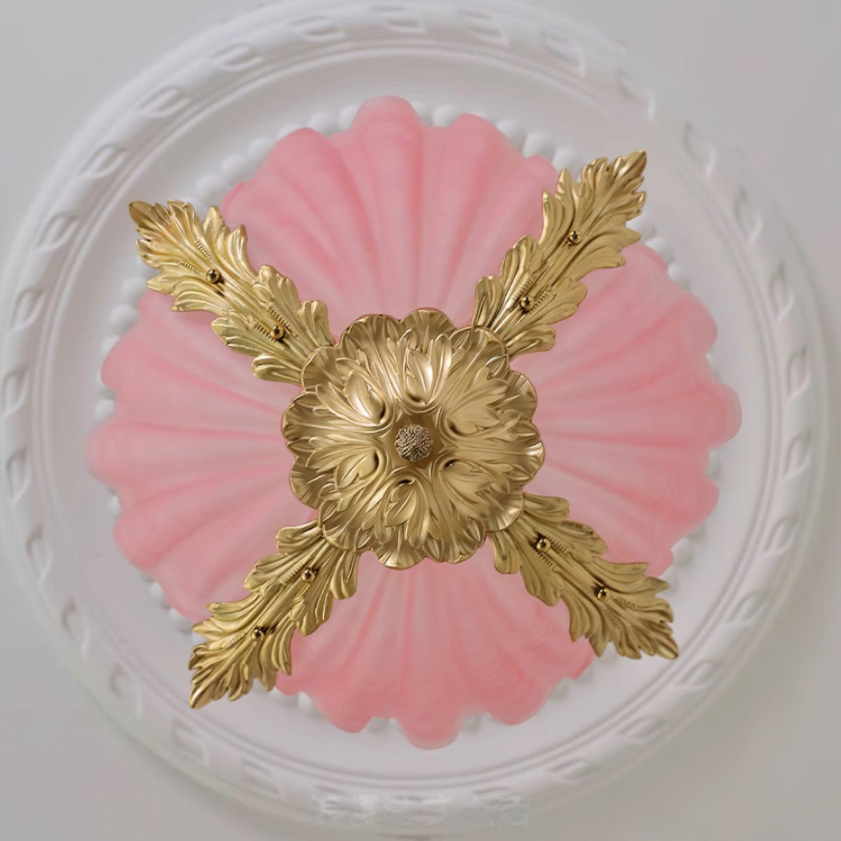 Murano Pendant Lamp Pink Shell Brass Baroque