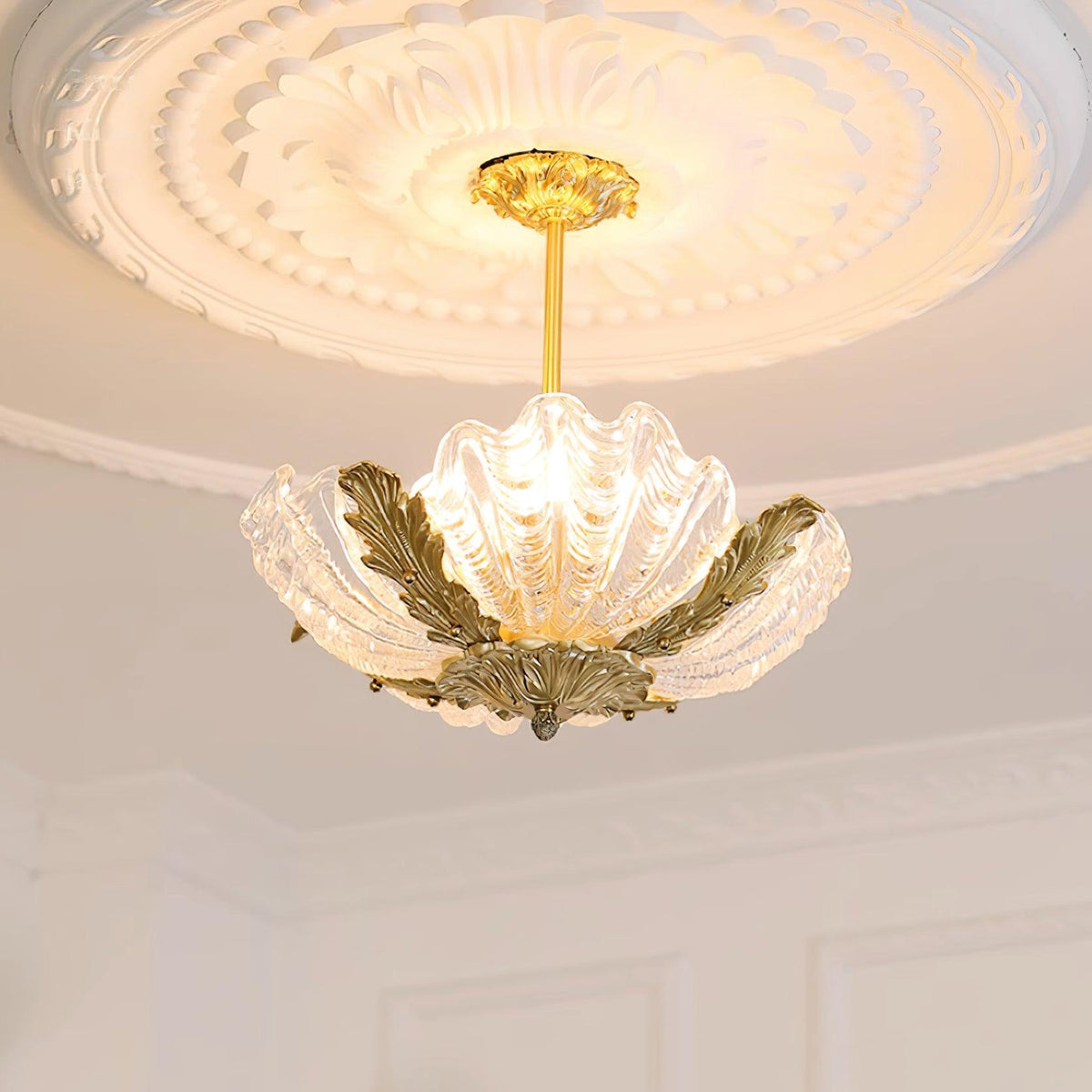 Murano Pendant Lamp Pink Shell Brass Baroque