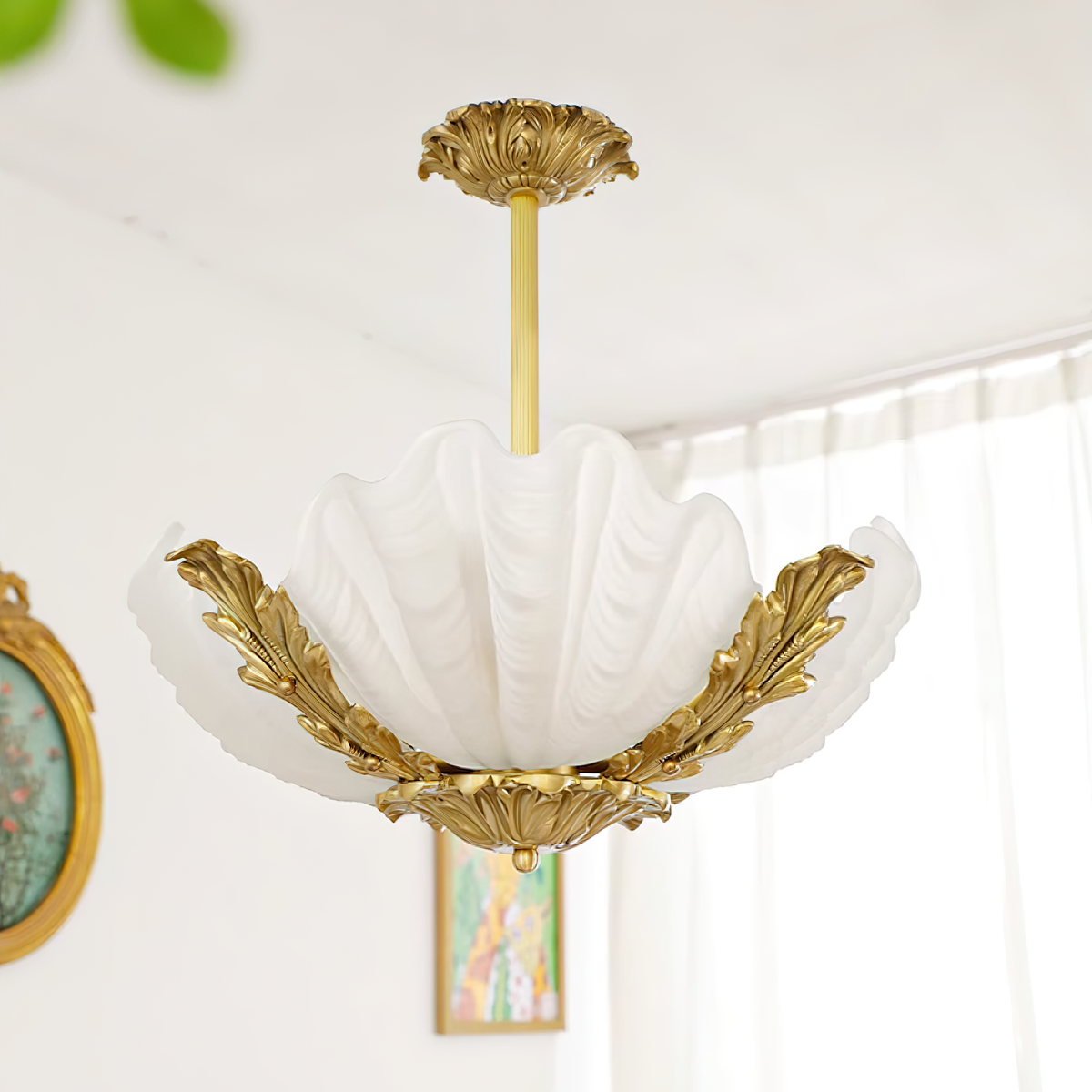 Murano Pendant Lamp Pink Shell Brass Baroque