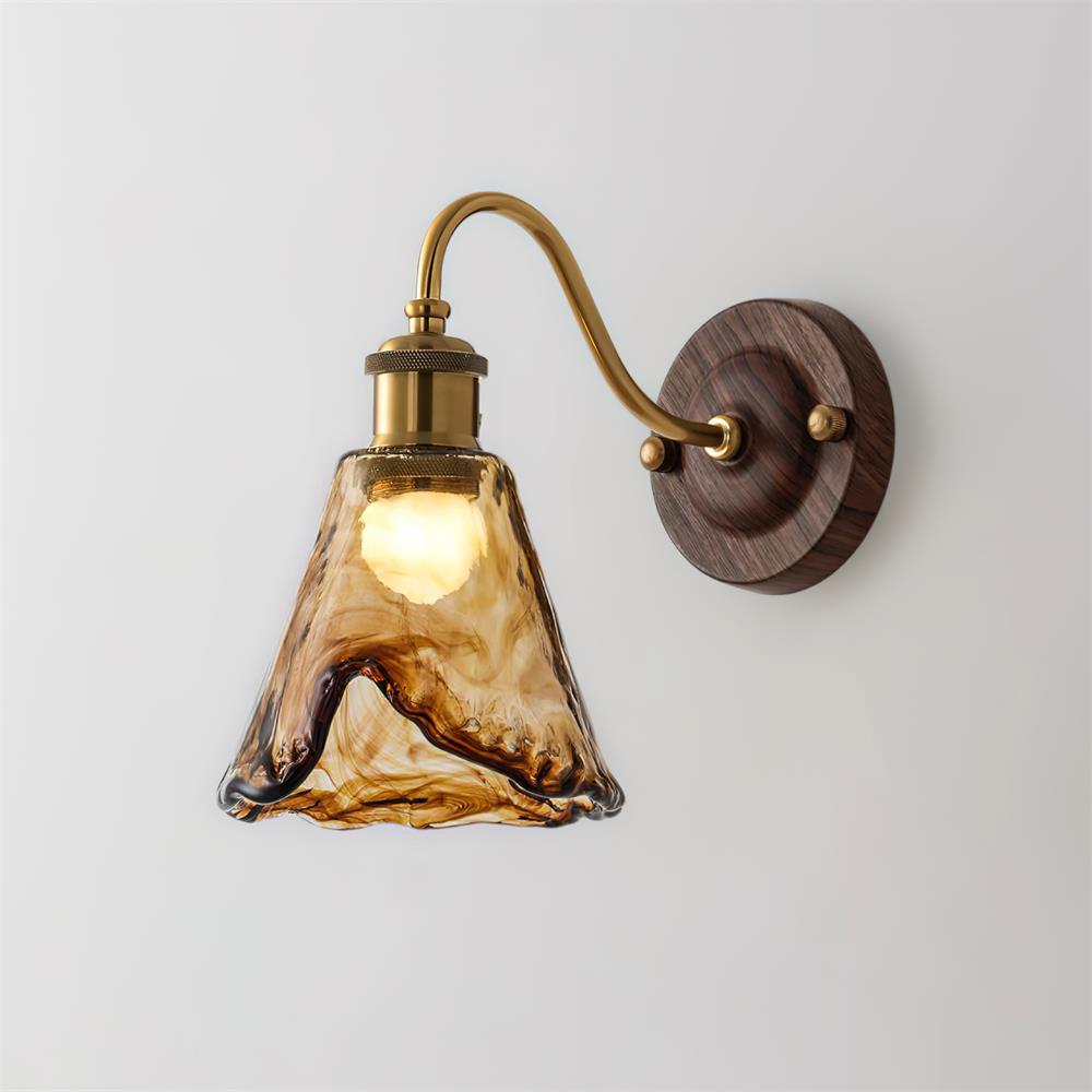 Nalia Wall Lamp Amber Glass Walnut Gold Vintage