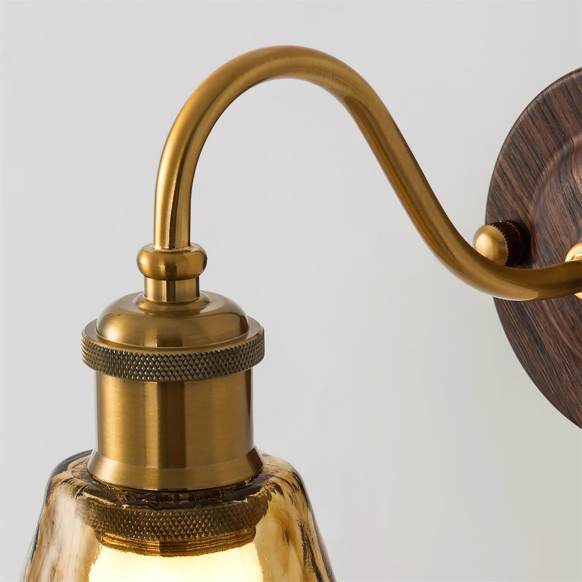 Nalia Wall Lamp Amber Glass Walnut Gold Vintage