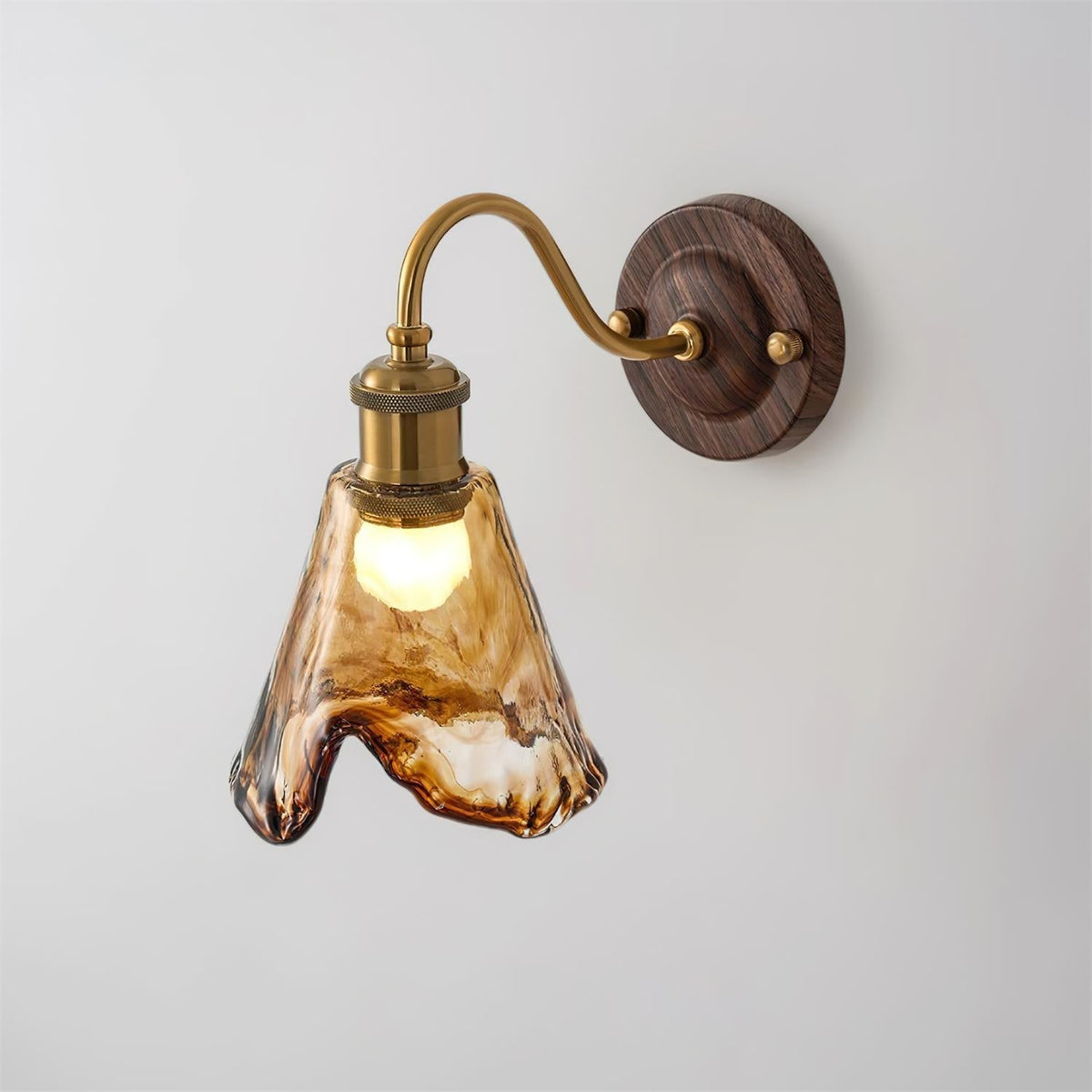 Nalia Wall Lamp Amber Glass Walnut Gold Vintage
