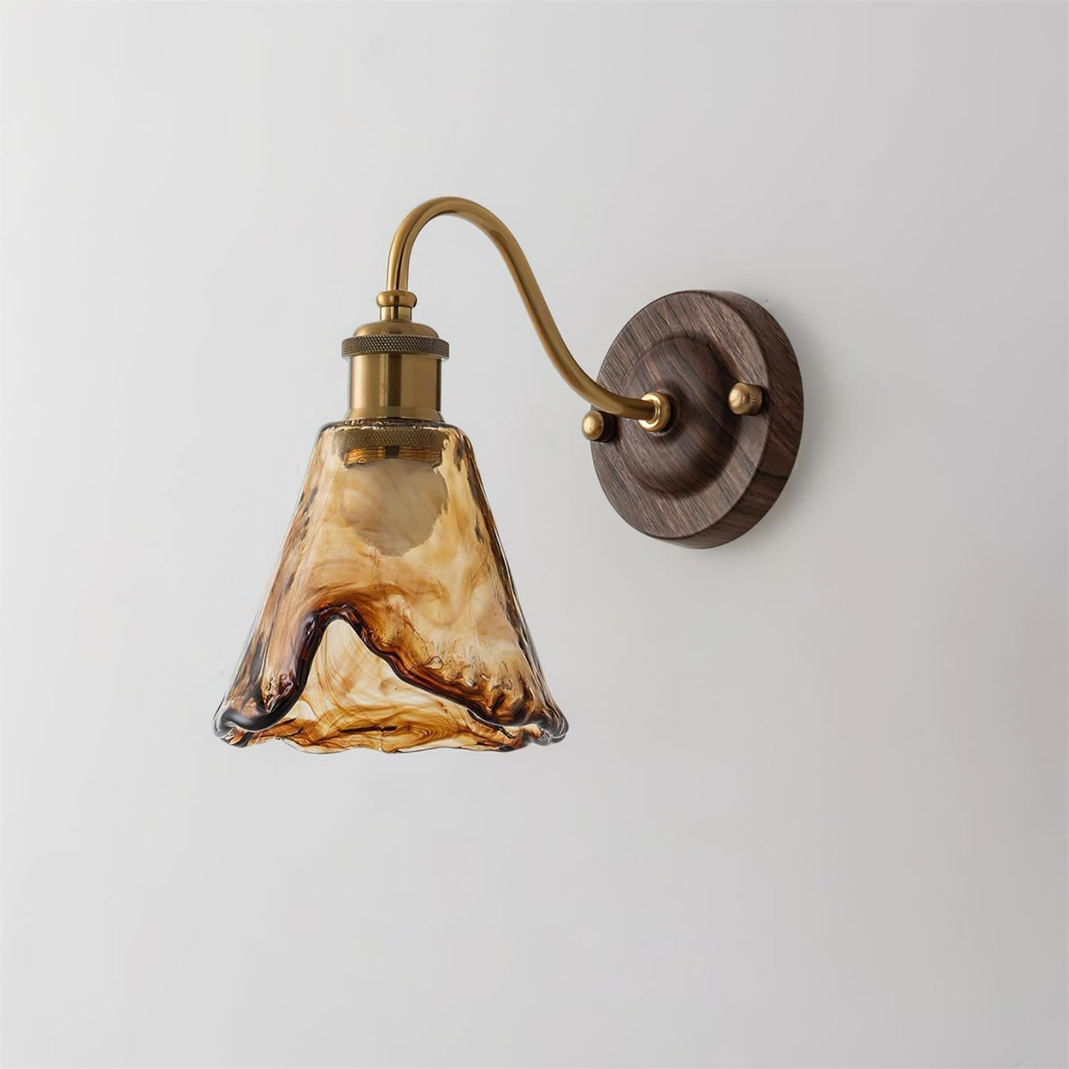 Nalia Wall Lamp Amber Glass Walnut Gold Vintage