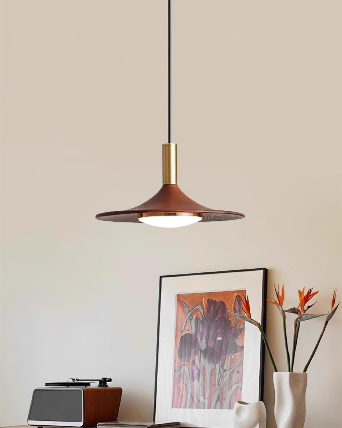 Kaelin Pendant Light Hat Shape Wood Midcentury
