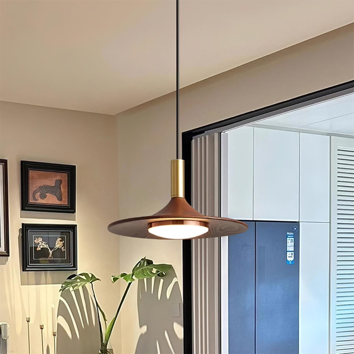 Kaelin Pendant Light Hat Shape Wood Midcentury