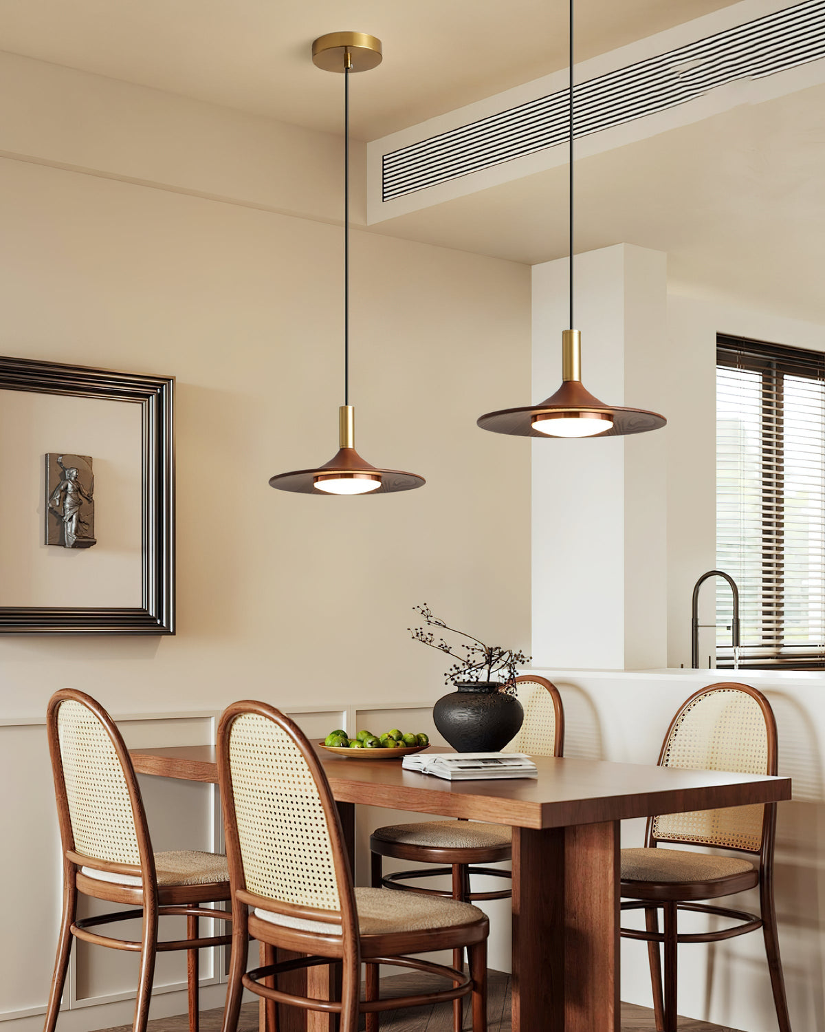Kaelin Pendant Light Hat Shape Wood Midcentury