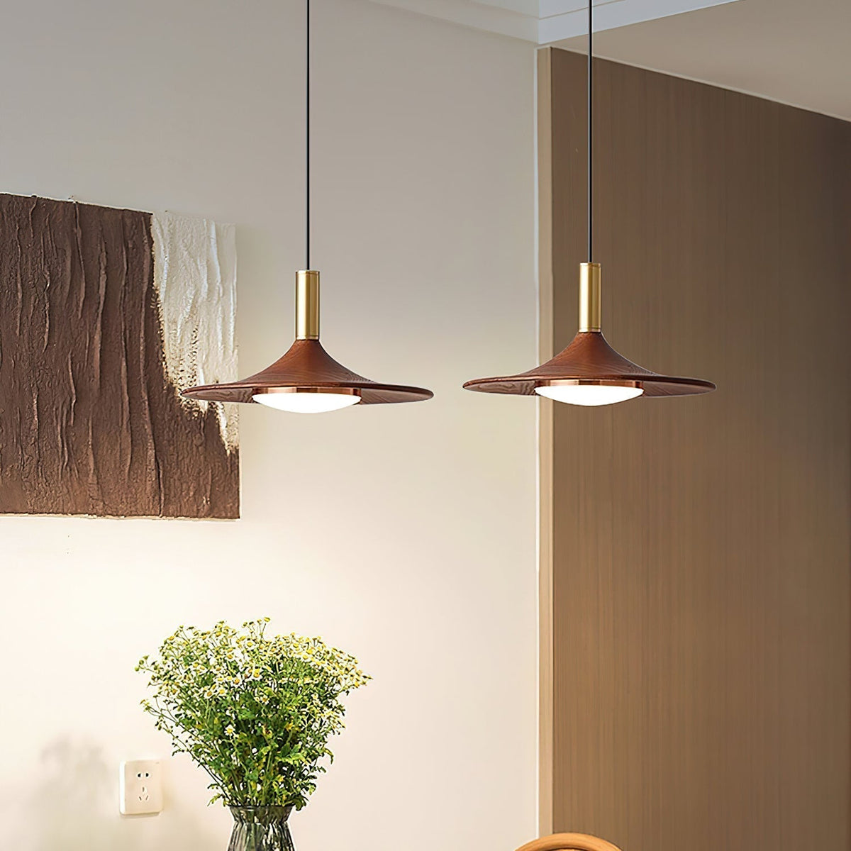 Kaelin Pendant Light Hat Shape Wood Midcentury