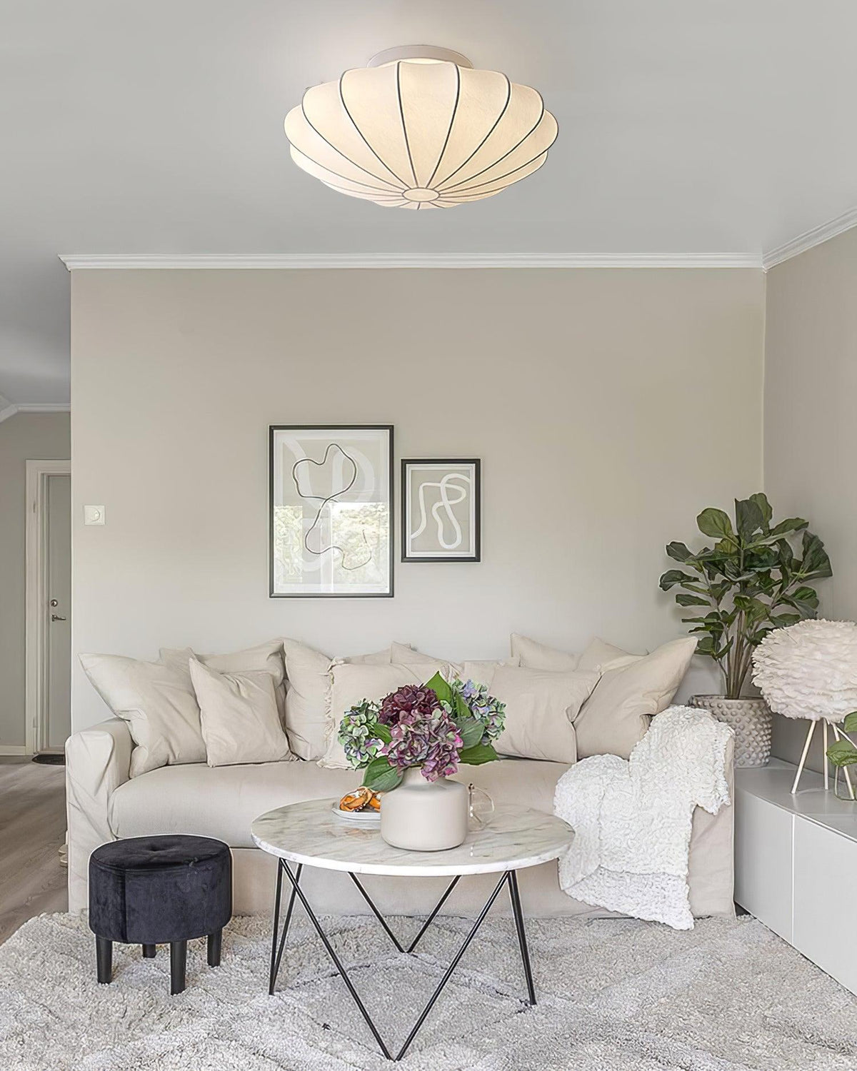 Miriveria Ceiling Lamp Fabric Shell Sculptural Elegant