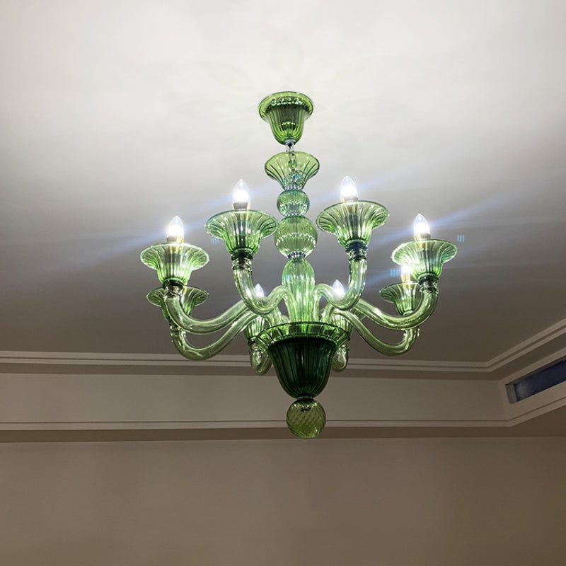 Subugiro Chandelier Retro Glass Yellow&Green&Clear