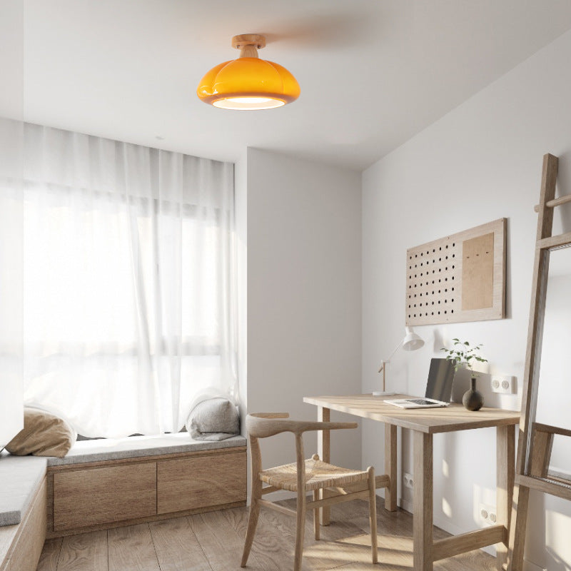 Bivikun Modern LED Flush Mount Ceiling Light Glass Wood Living Room