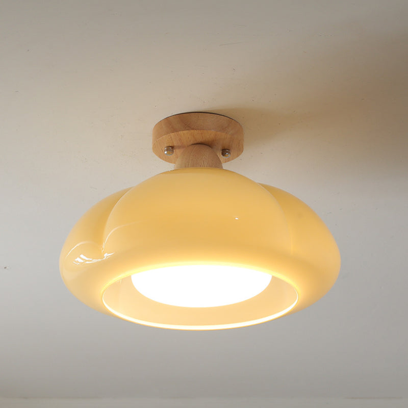 Bivikun Modern LED Flush Mount Ceiling Light Glass Wood Living Room