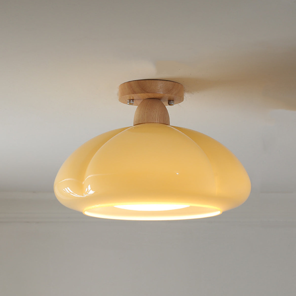 Bivikun Modern LED Flush Mount Ceiling Light Glass Wood Living Room