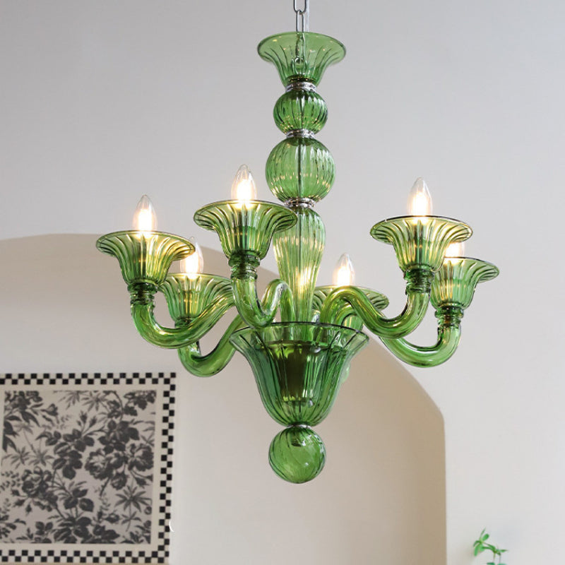 Subugiro Chandelier Retro Glass Yellow&Green&Clear