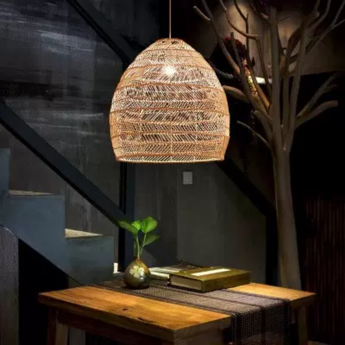 Nivakon Design Retro LED Pendant Light Black/Wood Wood Bedroom/Living Room/Study Room/Hall