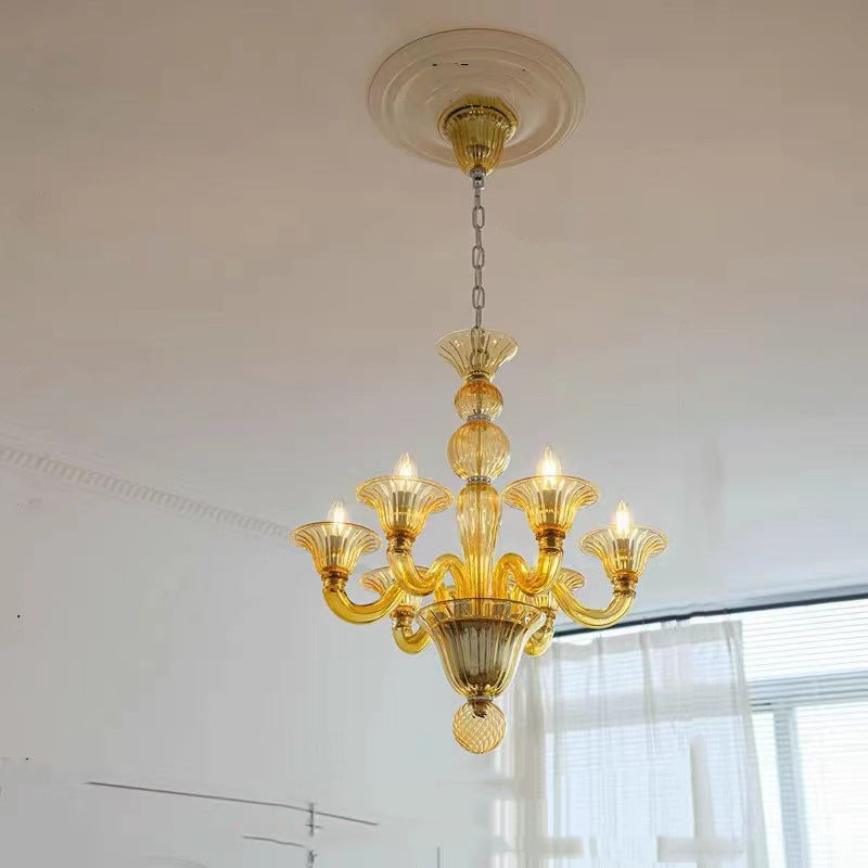 Subugiro Chandelier Retro Glass Yellow&Green&Clear