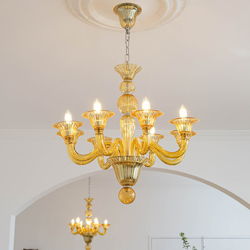 Subugiro Chandelier Retro Glass Yellow&Green&Clear