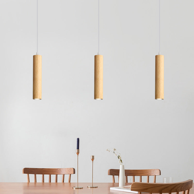 Husedes Cylindrical Wood Pendant Light, for Bedroom & Kitchen Island