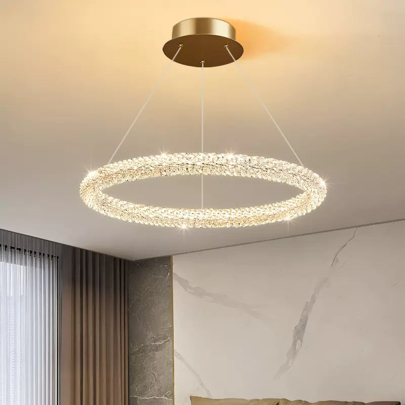 Temelos Art Deco Chandelier, Metal & Crystal, 1/2/3 Ring