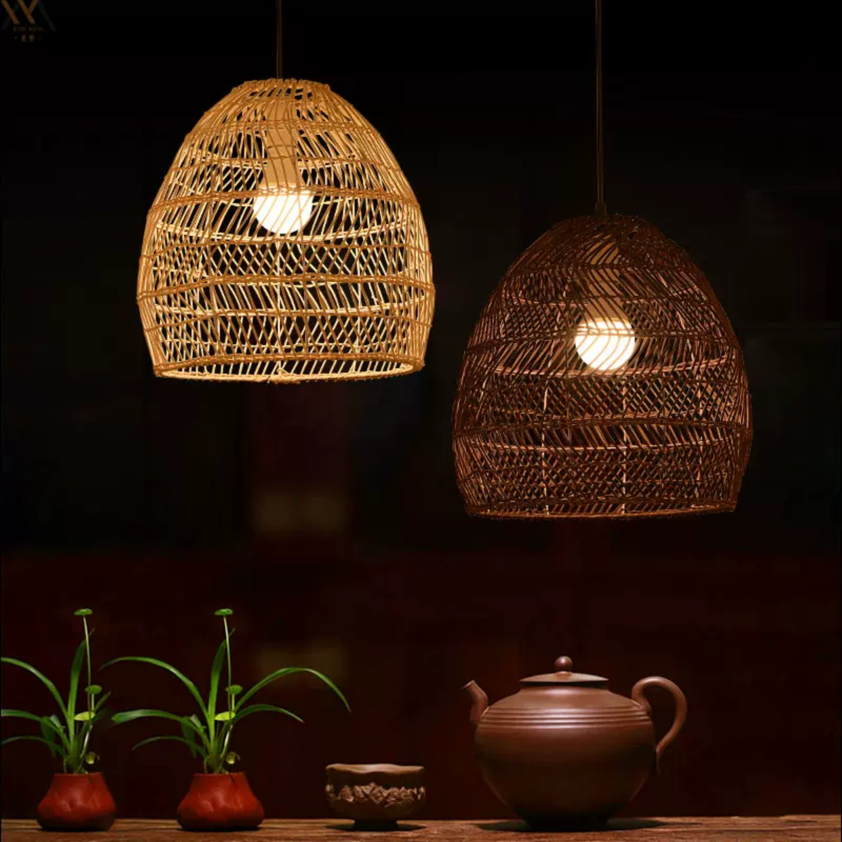 Nivakon Design Retro LED Pendant Light Black/Wood Wood Bedroom/Living Room/Study Room/Hall