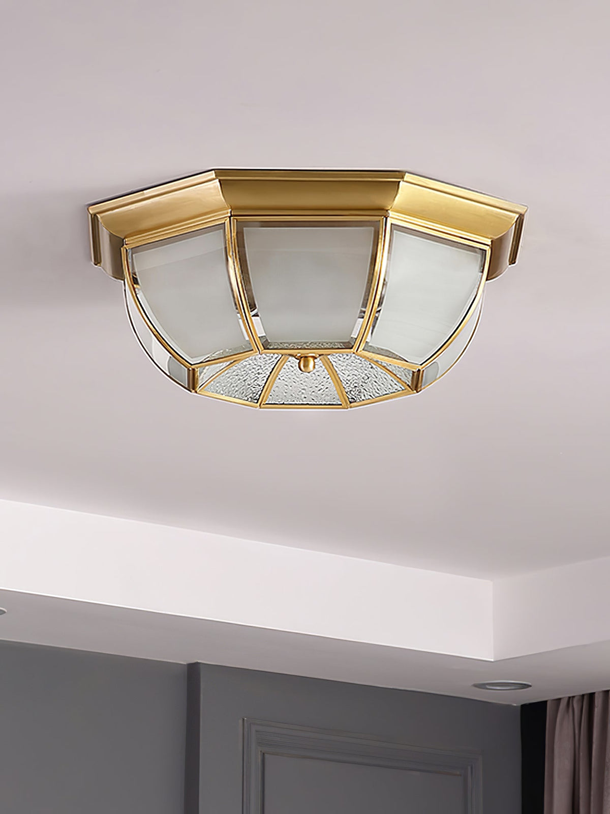 Vorenis Bowl Shaped Brass Glass Ceiling Lamp